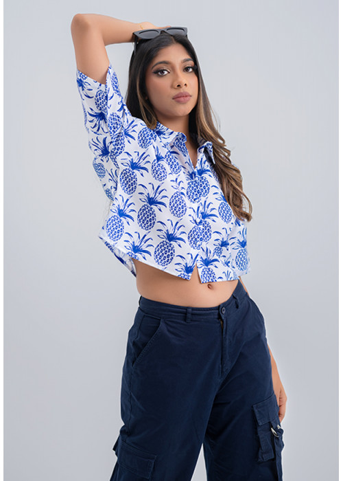 LORELA PINEAPPLE PRINT CROP BLOUSE